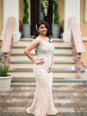 Beaded Nude Prom Gown with Sparkle